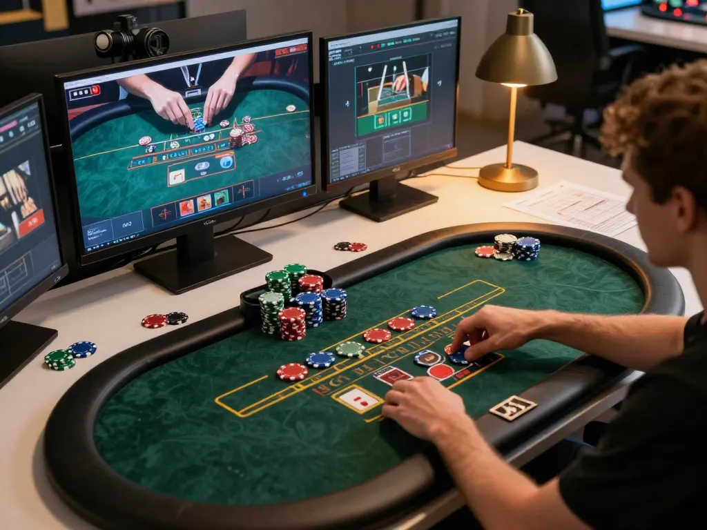 U888 player engaging in an online poker game with immersive live dealer experience.