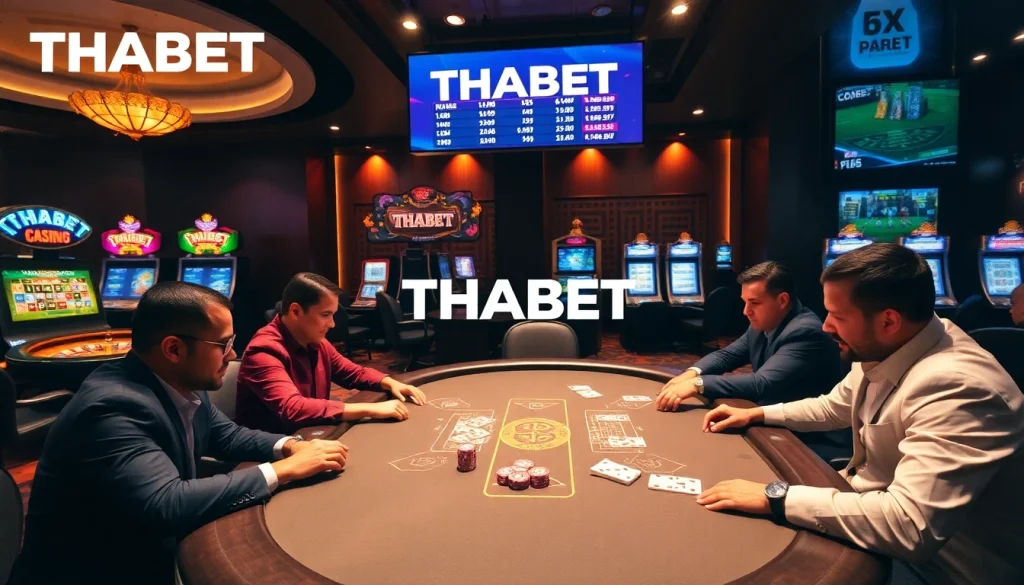 Engaging in a thrilling poker game at THABET's luxurious casino.